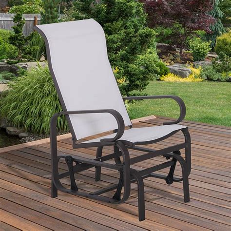 metal mesh fabric single outdoor patio glider rocking chair|outsunny porch glider chair.